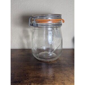 Le Parfait Super Vintage Glass Jar Clamp Lid France 7" Storage Canister 1 Liter